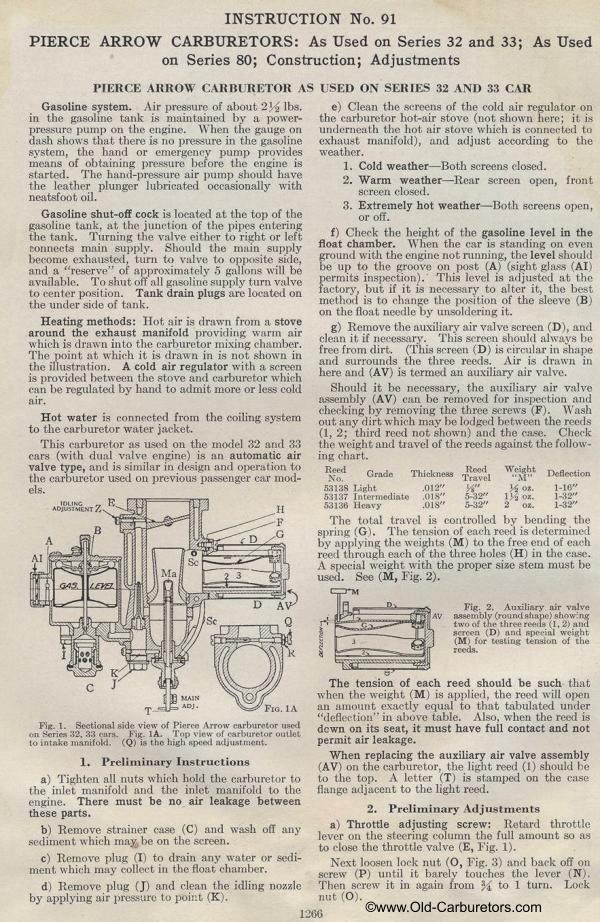 Carburetor Manuals: Pierce Arrow